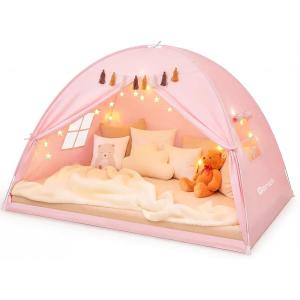 image:imageGorich Twin Bed Tent for Kids Indoor Privacy Toddler Sleeping Canopy with Mesh Window Fits Bunk or Floor Bed Include Star Lights amp Tassels Cozy Playhouse for Boys Girls BirthdayPink
