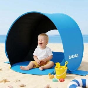 image:imageGorich Pop Up Baby Beach Tent with UPF50 UV Protection Portable Toddler Sun Shelter with Mesh Ventilation Lightweight amp Foldable Play Shade Tent for Beach Park amp BackyardDark ShelterSkyblue